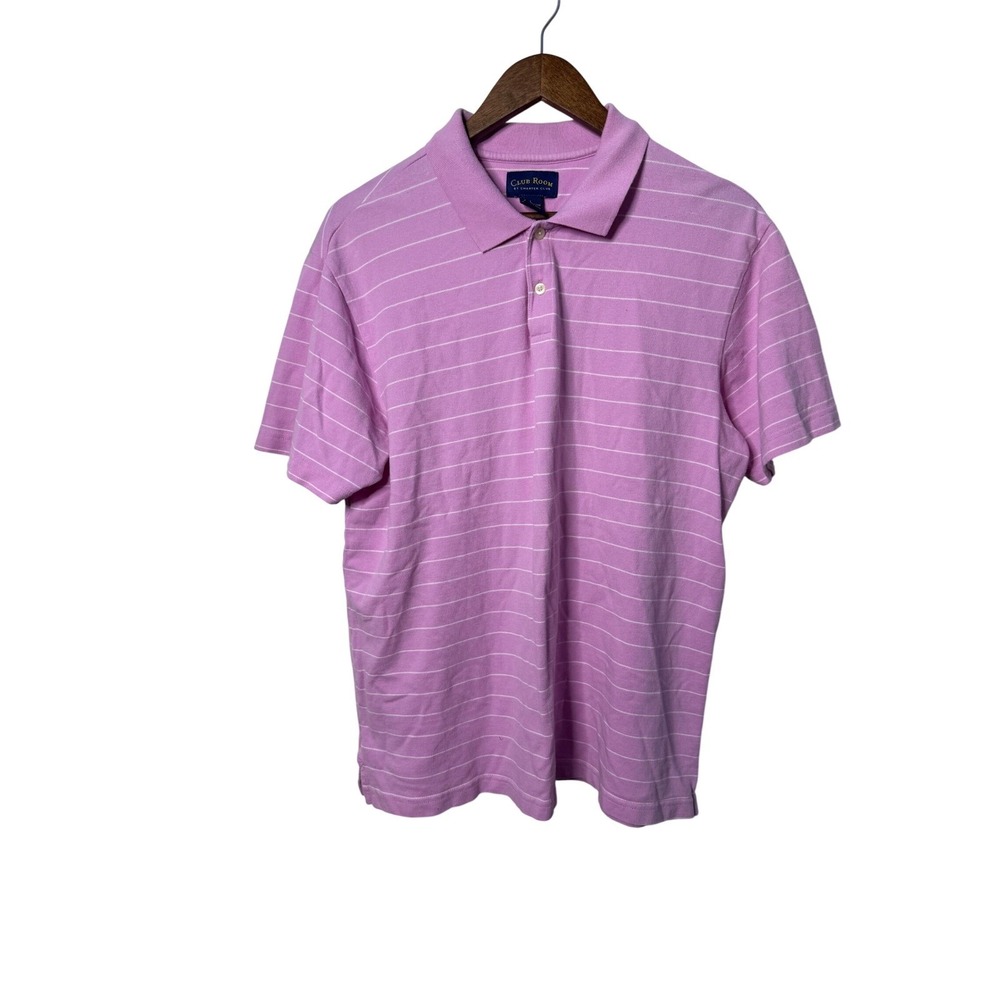 Club Room by Charter Club Men‎ Large Pink Stripe Polo Shirt 100% Cotton Preppy